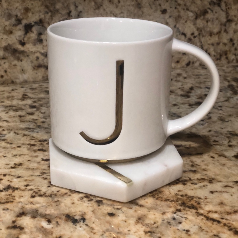 Williams Sonoma White Ceramic Mug with Gold 'J' Monogram